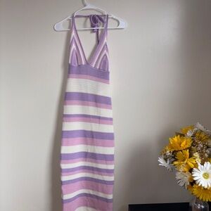Striped Purple and White Halter Dress